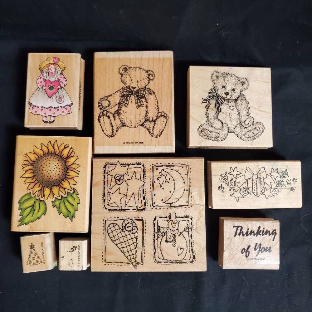 Stampin’ Up! Retired Rubber Stamps Lot of 9 – Bears, Sunflower, Christmas, Seaso
